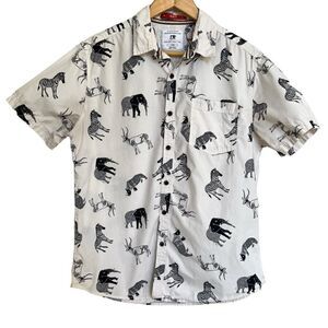 Cactus Menswear Safari Print Short Sleeve Button Down Size Large